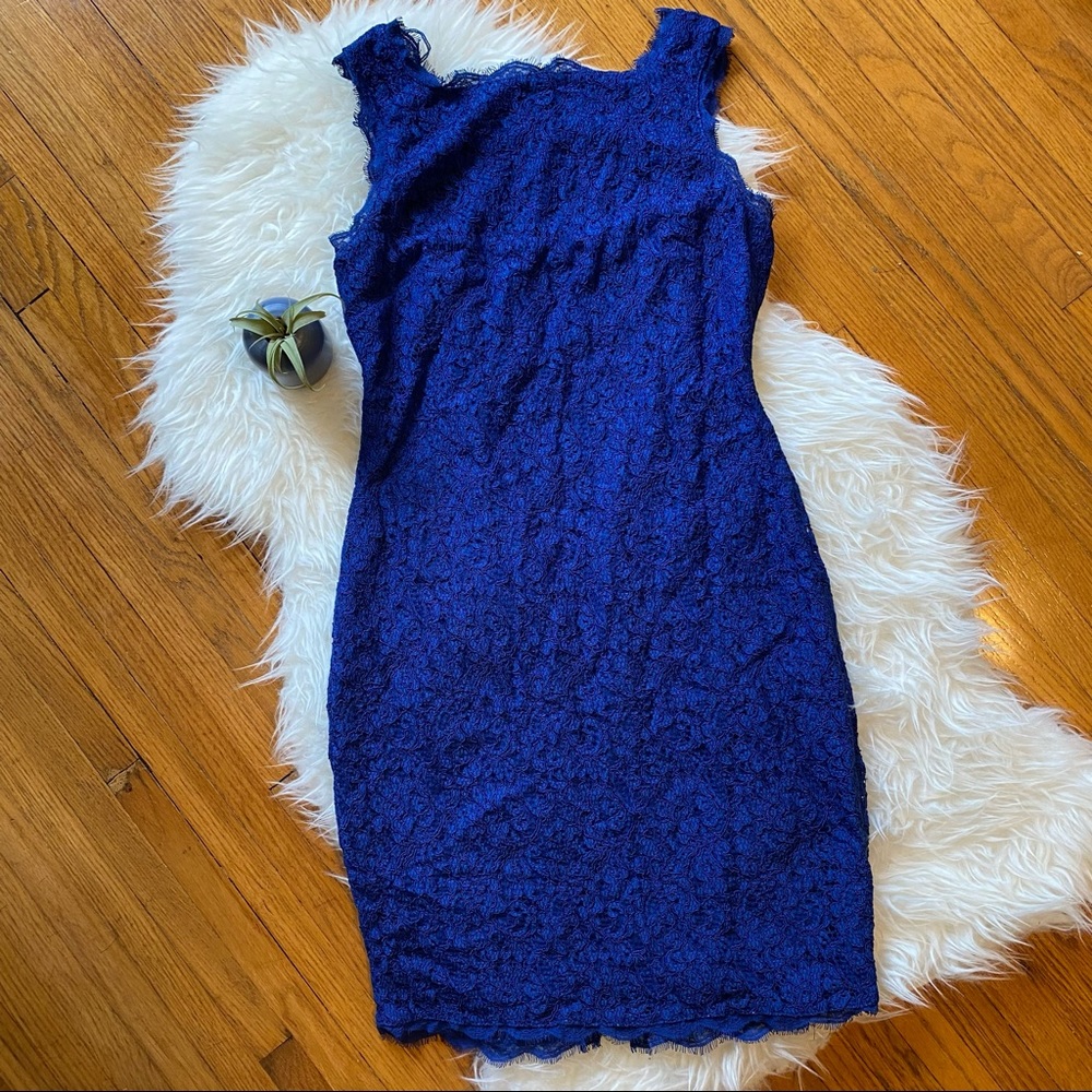 Adrianna Papell Navy Blue Lace Midi Dress